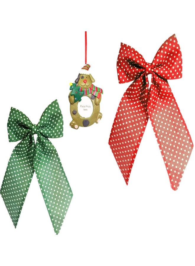 BANBERRY DESIGNS Dog Collar - Christmas Dog Collar - Set of 2 - Red and Green Polka Dot Bows for Pets - Quick Release Plastic Buckle - Bonus Pet Photo Ornament - Each Bow Measures 9" x 9" - 3 Piece Gift - Image 1