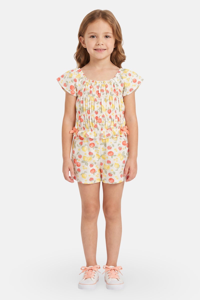 little lass Kids Girl 2 Pieces Allover Print Cap Sleeve Playsuit, Multicolor - Image 1