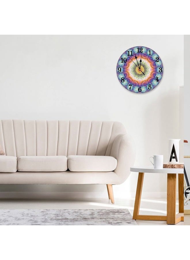 Abucaky Mandala Wall Clock Battery Operated Silent Non Ticking Round Clock Bohemian Peacock Feathers Wall Decor for Home, Office, School 9.8 Inch - Image 2