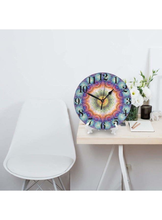 Abucaky Mandala Wall Clock Battery Operated Silent Non Ticking Round Clock Bohemian Peacock Feathers Wall Decor for Home, Office, School 9.8 Inch - Image 3