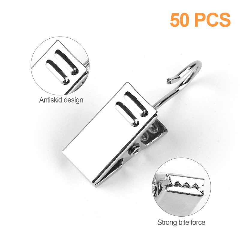 AJulyBee 50 PCS Curtain Hooks Heavy Duty Clips with Hooks, Stainless Steel Shower Curtain Clips with Hook for Vendor Display Supplies, Home Decoration, Photos, Art Craft Display (Silver) - Image 4