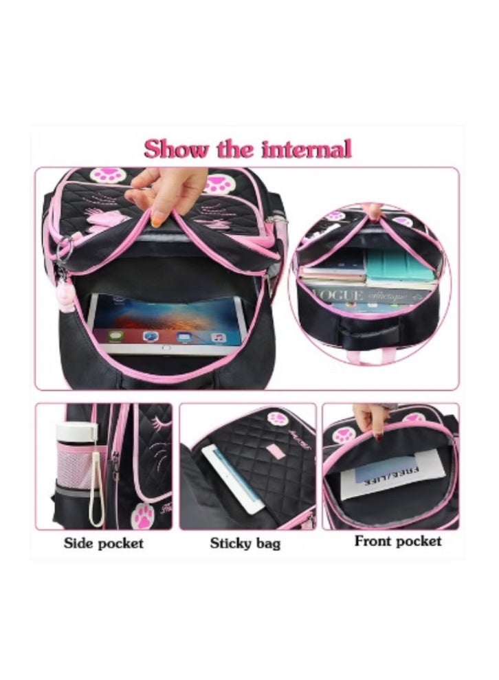 FEWOFJ Cute Cat Backpack + Handbag Set, Adorable Black - Pink Color Scheme is Super Eye - Catching - Image 2