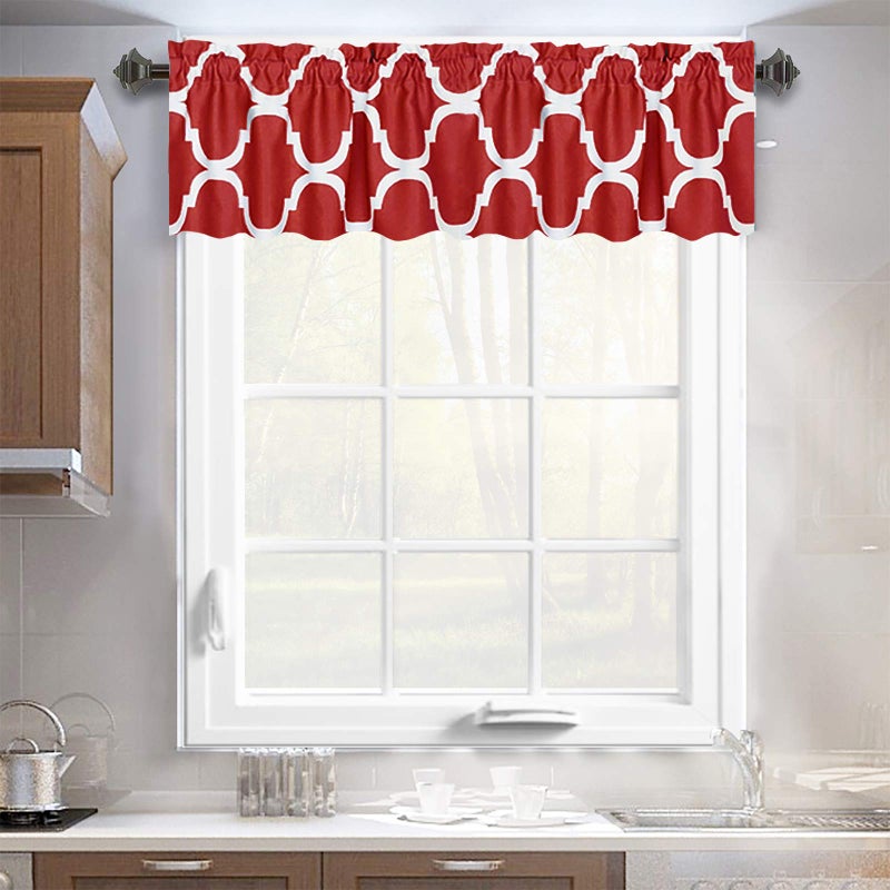 Melodieux Melodieux Moroccan Rod Pocket Window Curtains Valance 52 by 18 Inch Red 1 Panel 