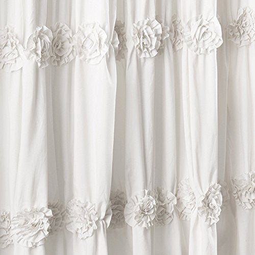 Lush Decor Darla Ruched Floral Bathroom Shower Curtain, 72” x 72”, White - Image 3