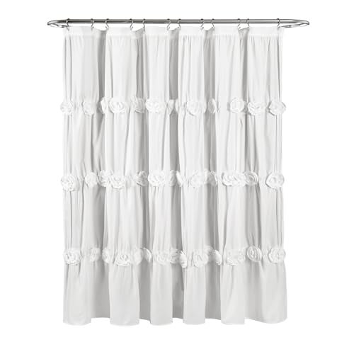 Lush Decor Darla Ruched Floral Bathroom Shower Curtain, 72” x 72”, White - Image 4