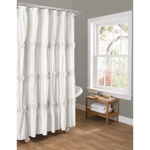 Lush Decor Darla Ruched Floral Bathroom Shower Curtain, 72” x 72”, White - Image 2