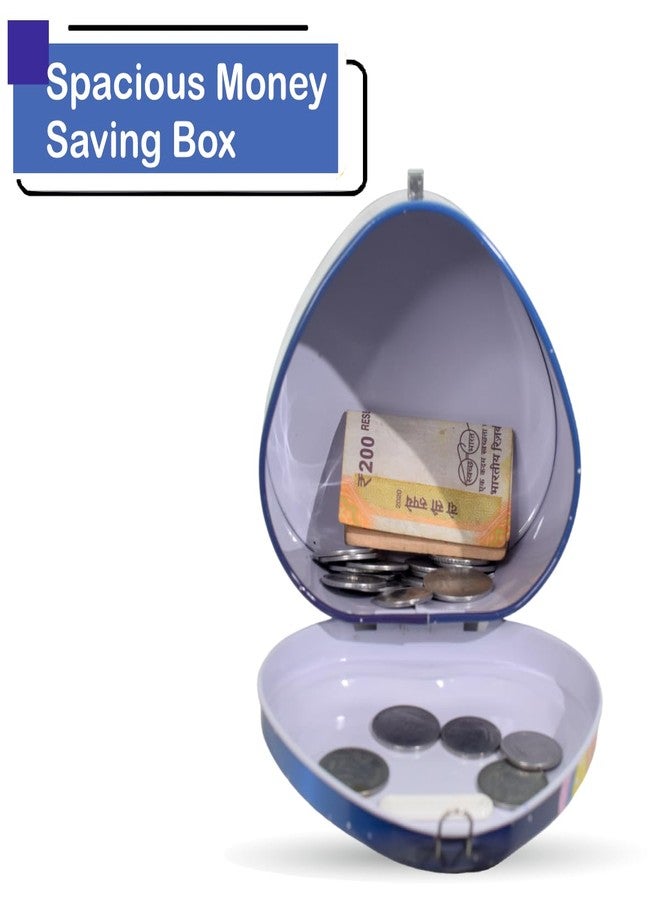 WISHKEY Metal Space Theme Piggy Bank with Lock and Key, Cute Heart Shape Coin Saving Box for Kids, Money Saving Bank, Piggy Bank for Kids, Gift for Kids, Blue, 3 Years+ (Pack of 1) - Image 5