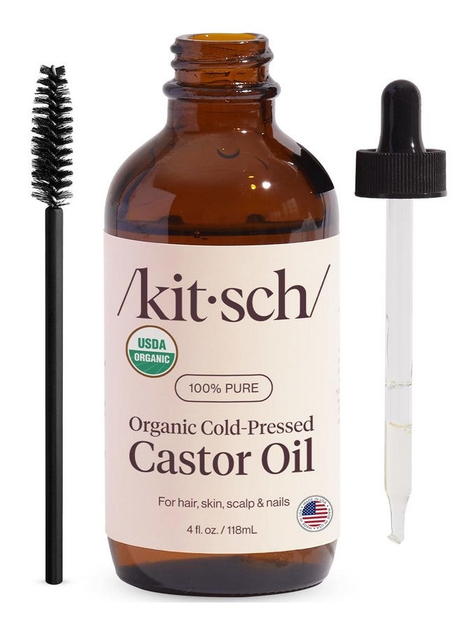 Kitsch Organic Castor Oil, 100% Pure, Cold Pressed Unrefined Glass Bottle, Castor Oil For Hair Growth, Face, Skin, Eyelashes, Eyebrows, Scalp, Nails & Belly Button, Hexane Free, USDA Organic - 4oz - Image 1