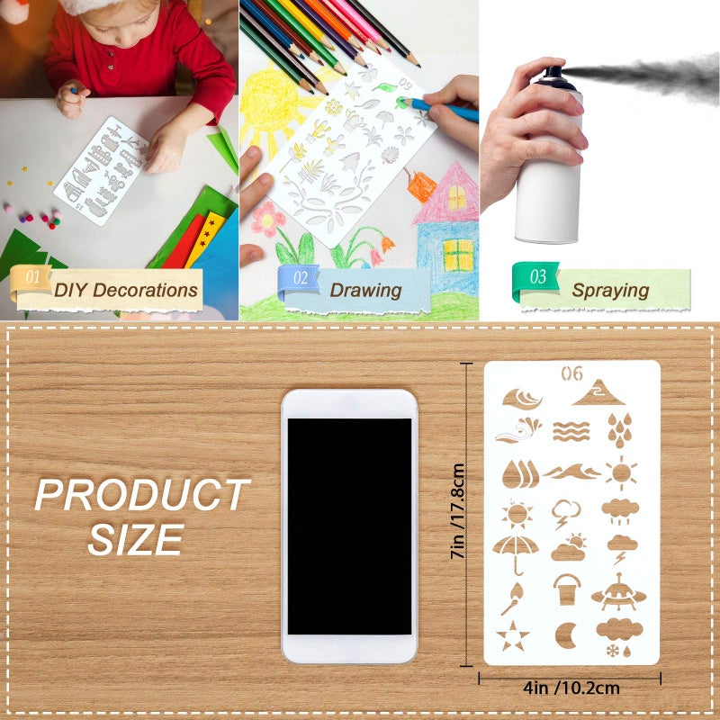 Zonon 24 Pieces Journal Stencil Plastic Planner DIY Drawing Template Painting Template for Journal Notebook Diary Scrapbook Home Decoration DIY Craft Project - Image 2