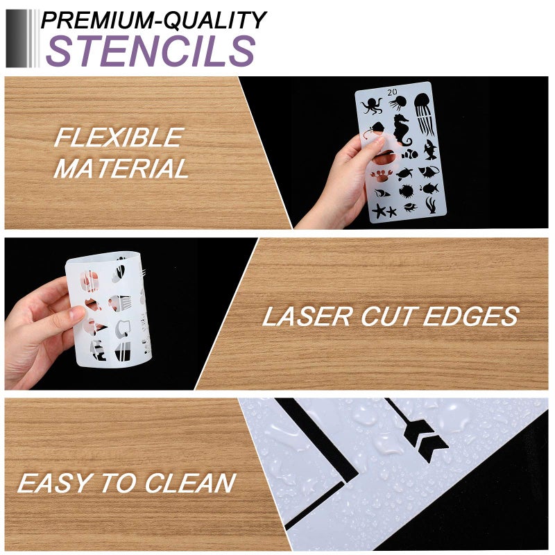 Zonon 24 Pieces Journal Stencil Plastic Planner DIY Drawing Template Painting Template for Journal Notebook Diary Scrapbook Home Decoration DIY Craft Project - Image 3