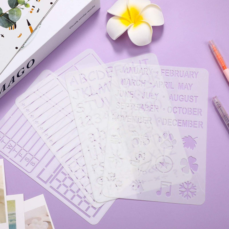 Zonon 24 Pieces Journal Stencil Plastic Planner DIY Drawing Template Painting Template for Journal Notebook Diary Scrapbook Home Decoration DIY Craft Project - Image 4