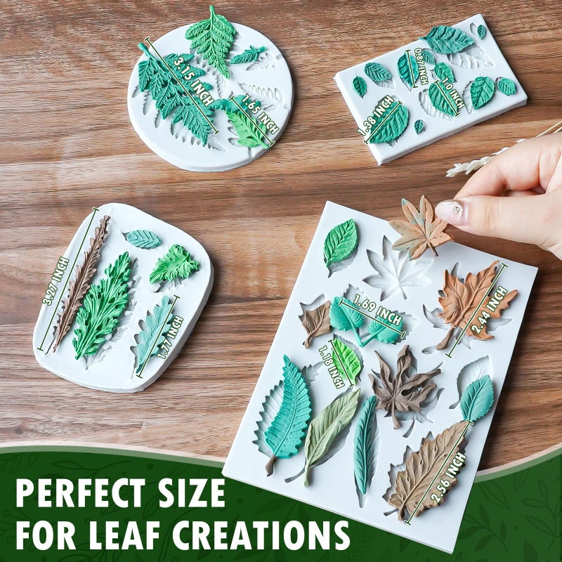 HKNMTT Leaf Fondant Silicone Mold Small Maple Shapes, 34 Cavity Tree Fern Leaves Rose Flower for Cake Cupcake Topper Craft Decorating Sugar Candy Clay Plant Moulds DIY BPA Free - Image 2