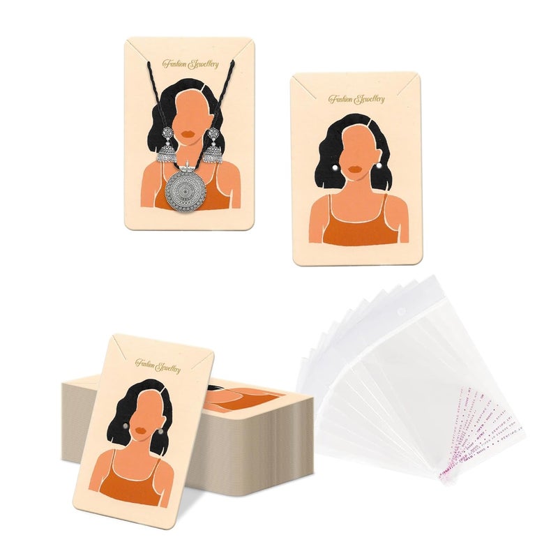 DEEPTAGS Printed Jewellery Display Cards with Transparent Plastic Bags for Bracelet Earring Jewelry Necklace Peach 200 PCS