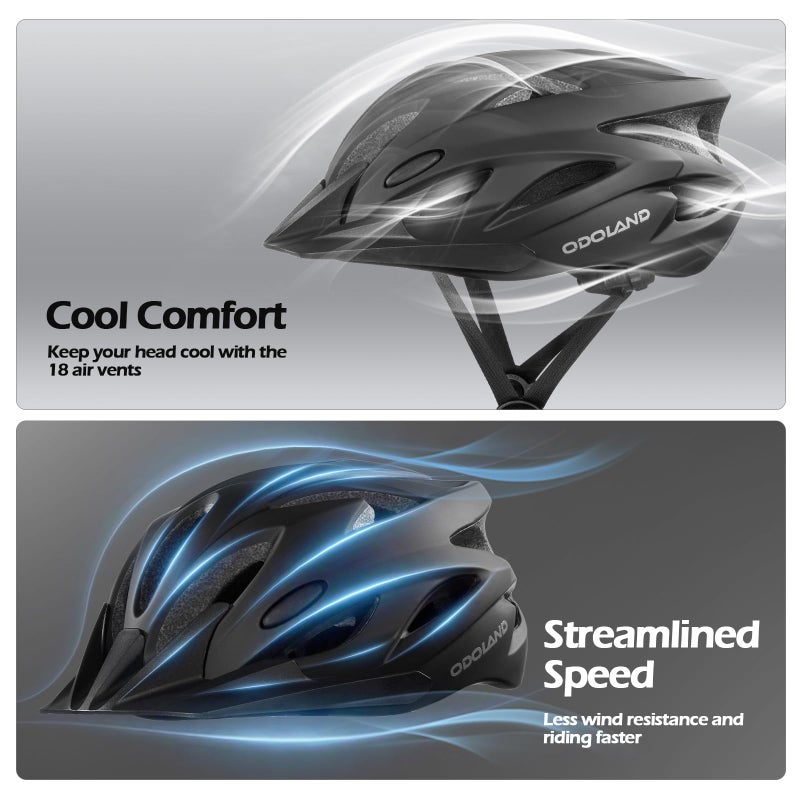 Odoland Bike Helmet with Cycling Sunglasses, Adjustable Size Adult Cycling Helmets for Men Women Road Bike Mountain Ebike, Matte Black - Image 3