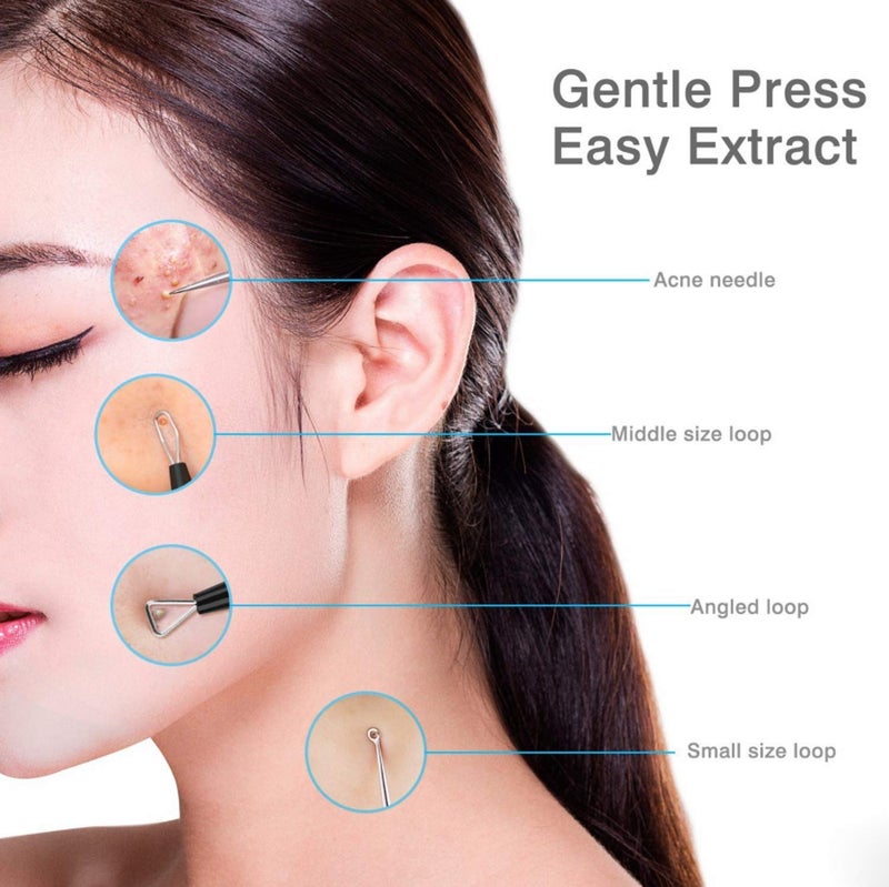 JPNK Blackhead Remover Tool Comedones Extractor Acne Removal Kit for Blemish, Whitehead Popping, 6 Pcs Zit Removing for Nose Face Tools with a Leather Bag (Black) - Image 5