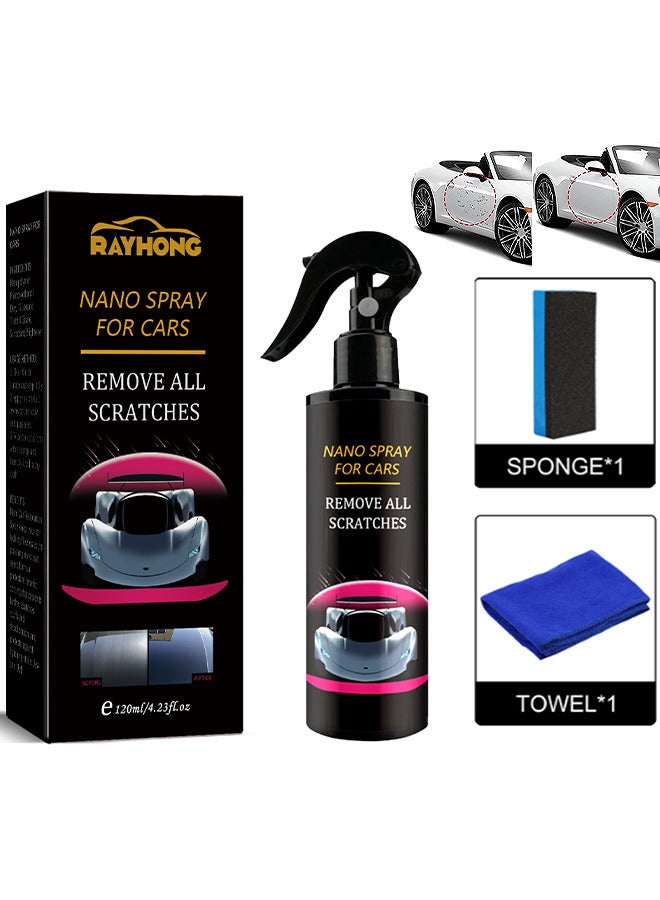 RAYHONG Car Scratch Repair Nano Spray, Car Quick Repair Nano Spray, Fast Flawless Repair Scratch Spray, Nano Ceramic Crystal Coating Car Fine Scratch Removal Spray (120ML And Sponge Brush And Wipe) - Image 1