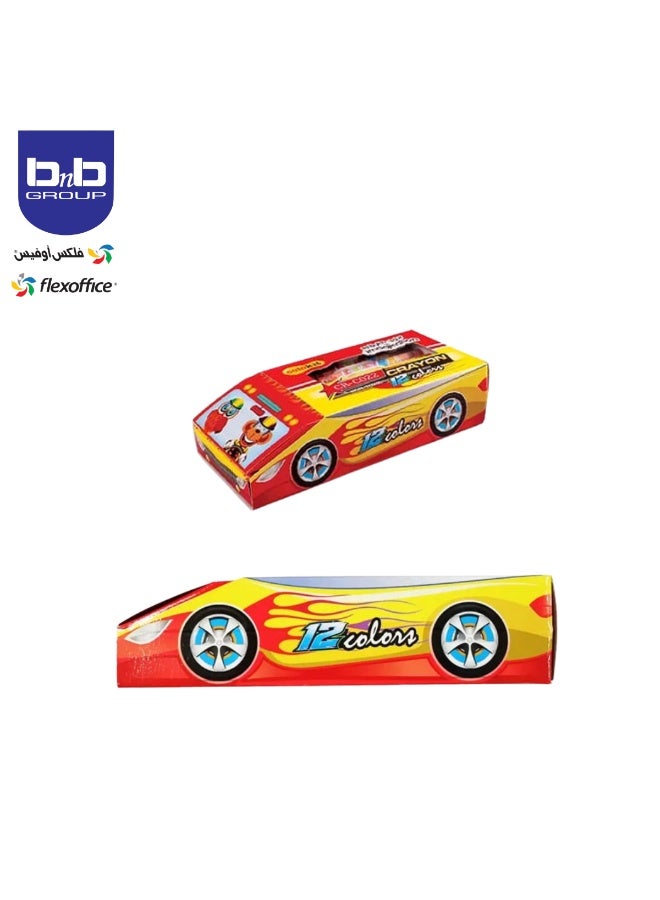 FLEXOFFICE Wax Crayon Colored non-toxic  CR-C022 - Car Shape - 12 Colors  Multi-Color It's completely safe for children - Image 2