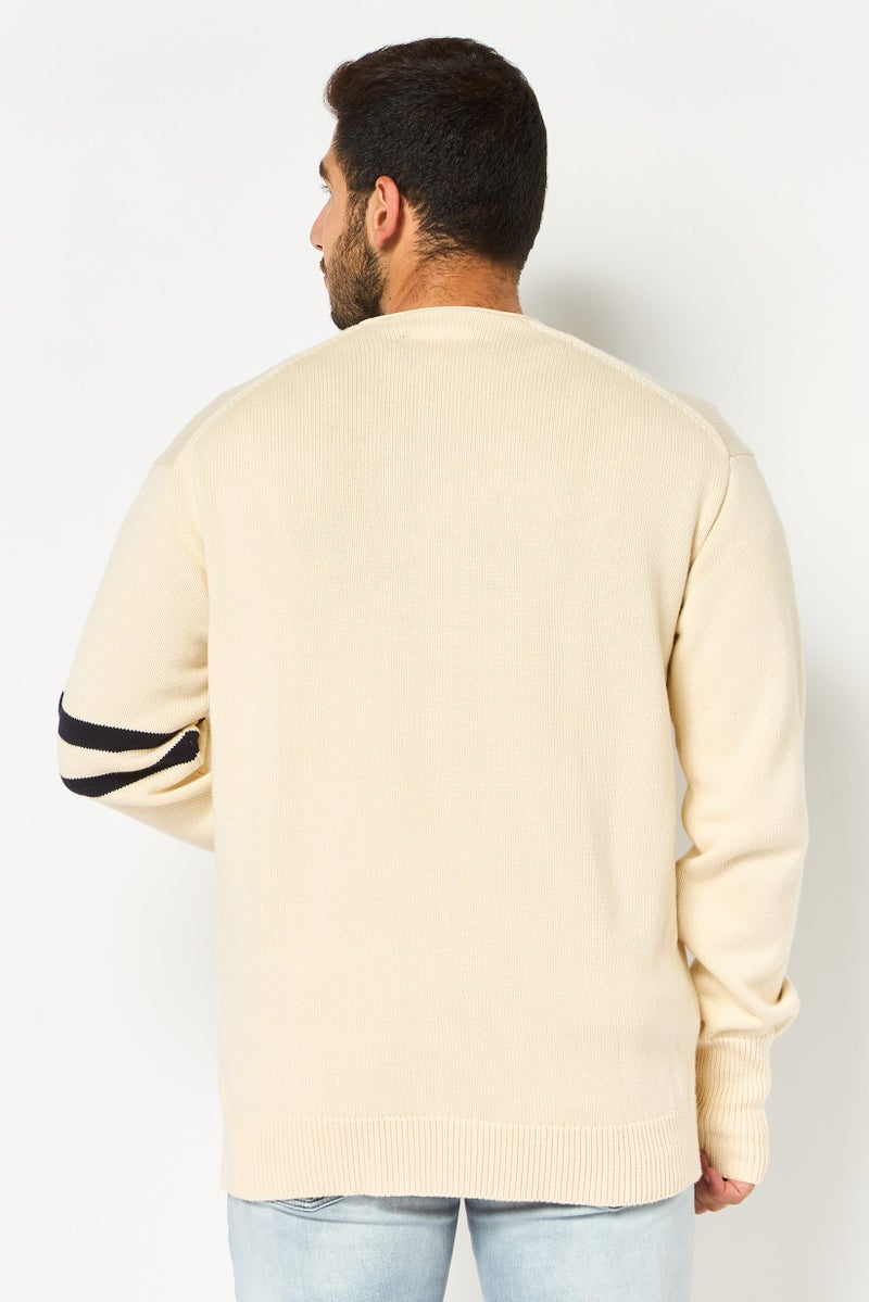 LACOSTE Men V Neck Embroidered Logo Sweater, Beige - Image 4