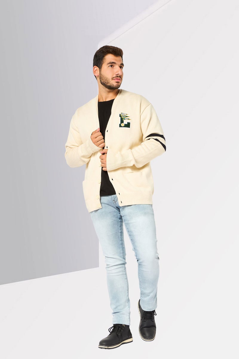 LACOSTE Men V Neck Embroidered Logo Sweater, Beige - Image 2