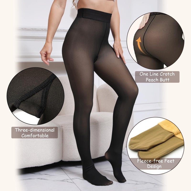 Apriddeo One-Seam Warm Fleece Lined Tights Women Fake Translucent Pantyhose High Waist Thermal Leggings Sheer Winter Tights - Image 5