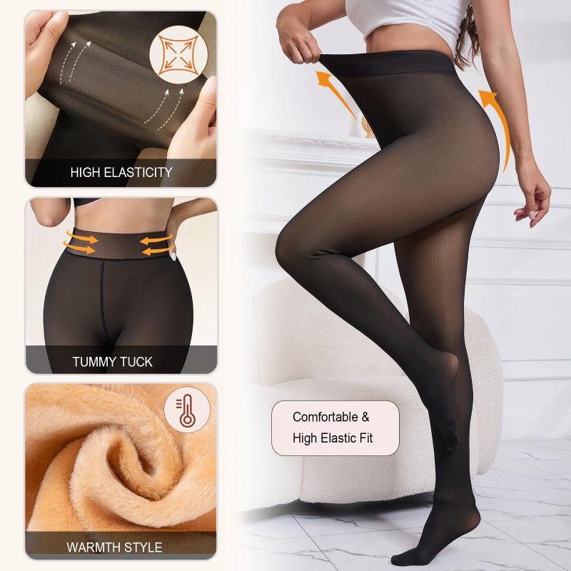 Apriddeo One-Seam Warm Fleece Lined Tights Women Fake Translucent Pantyhose High Waist Thermal Leggings Sheer Winter Tights - Image 3