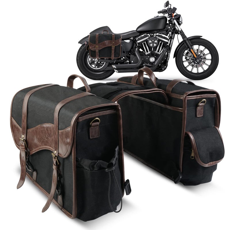 NICECNC Motorcycle Saddle Bags Vintage Oil Waxed Canvas Saddlebags Motorcycle Panniers Side Throw Over Saddle Bags Compatible with Harley Honda Suzuki Yamaha Adventure Street Glide Brown