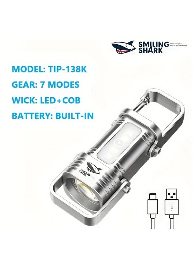 TIP 138K Mini Keychain Flashlight Rechargeable COB Light Strobe Red Blue Modes Compact For Hiking Camping Emergencies - Image 1