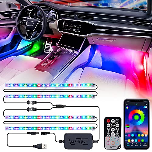Xprite Dreamcolor USB LED Cars Interior Lights Strip Kits wRemote Bluetooth APP Control Footwell Under Dash RGB Neon Chasing Inside Lights DIY Music Mode Universal for Vehicle Trucks UTV ATV - Image 1