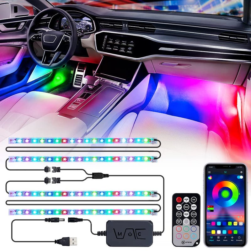 Xprite Dreamcolor USB LED Cars Interior Lights Strip Kits wRemote Bluetooth APP Control Footwell Under Dash RGB Neon Chasing Inside Lights DIY Music Mode Universal for Vehicle Trucks UTV ATV - Image 2