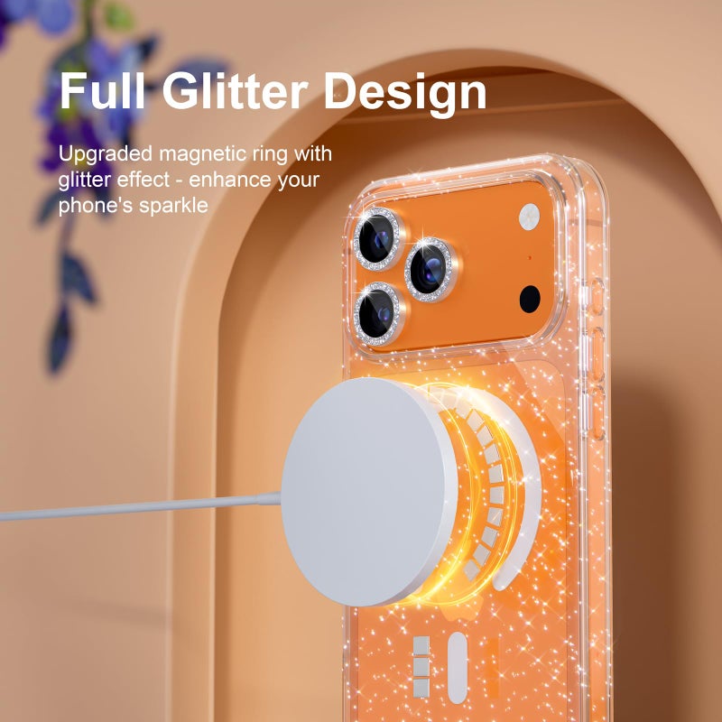 Choiche Magnetic for iPhone 17 Pro Max Case Compatible with MagSafe, Women Cute Glitter Sparkly Phone Case with Diamond Camera Lens Protectors, Military-Grade Drop Protection 6.9" (Clear) - Image 5