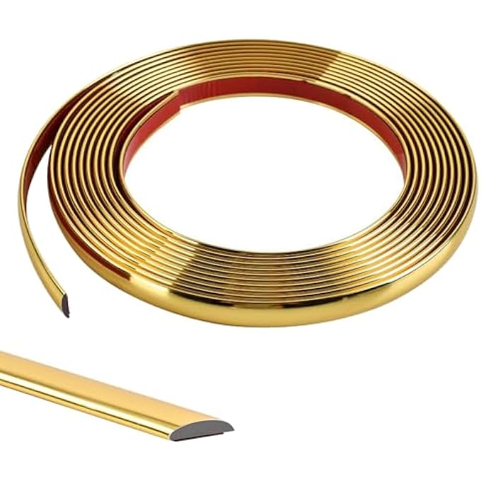 10M GOLD FLEXIBLE MOULDING TRIM,SELF-ADHESIVE DECORATIVE EDGING STRIP FOR TILE,WALL,MIRROR, CEILING,FLOOR,PANEL,CABINET,PEEL AND STICK PVC MIRRIOR FRAME TRIM,13MM - Image 1