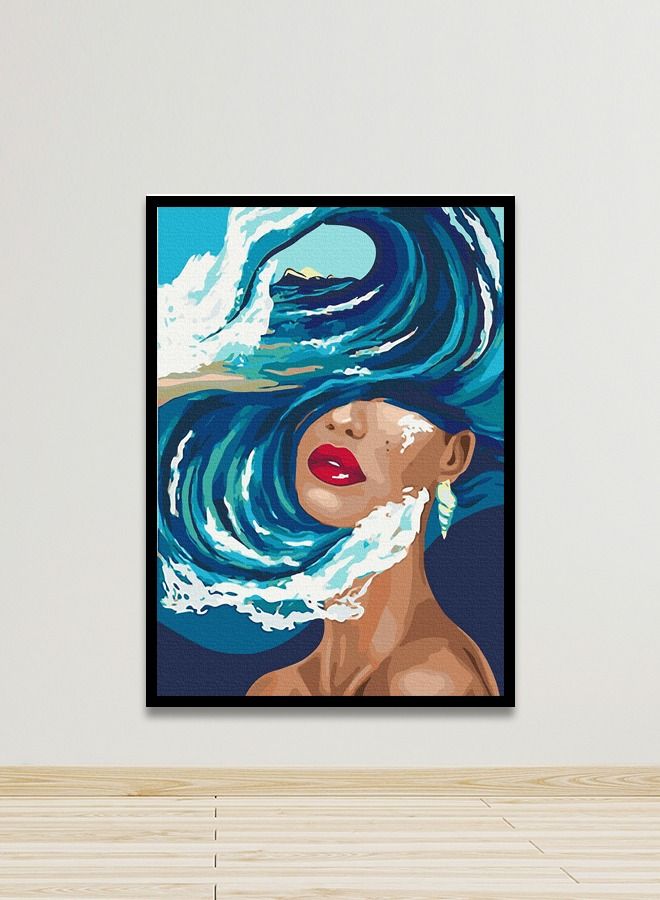 ماركتنا لوحة جدارية قماشية فنية لتزيين الحائط بتصميم مرأة مع برواز أسود مجوف مقاس 120x80سم قطعة واحدة - Image 1