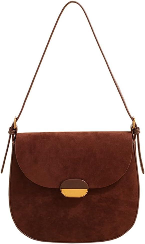 JOLILUNA Burgundy Suede Shoulder Bags For Women Brown Suede Small Trendy Wine Crossbody Bag Saddle Suede Satchel Bag (Coffee) - Image 1