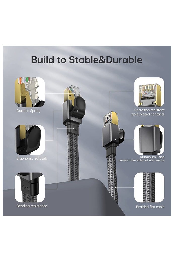 Rocket Flyer Ethernet Cable 3M Cat 8 Internet Network Cable Flat Braided Shielded 40Gbps 2000MHz RJ45 Wire Compatible Router Modem Xbox Game Switch PS5 PS4 PC TV Mac Laptop - Image 3