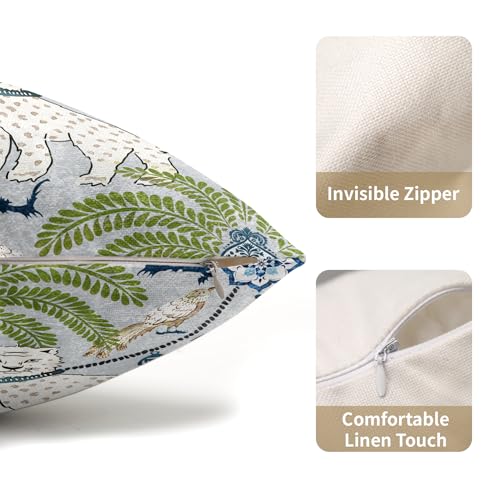 aportt Chinoiserie Animal Print Leopard Tropical Tree Lumbar Pillow Covers 12X20 Inch Set of 2 Vintage Asian Tiger Birds Pillow Cases Green Cotton Linen Cushion Case Farmhouse Home Decor For Sofa Couch - Image 2