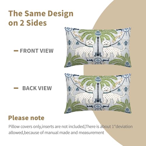 aportt Chinoiserie Animal Print Leopard Tropical Tree Lumbar Pillow Covers 12X20 Inch Set of 2 Vintage Asian Tiger Birds Pillow Cases Green Cotton Linen Cushion Case Farmhouse Home Decor For Sofa Couch - Image 4