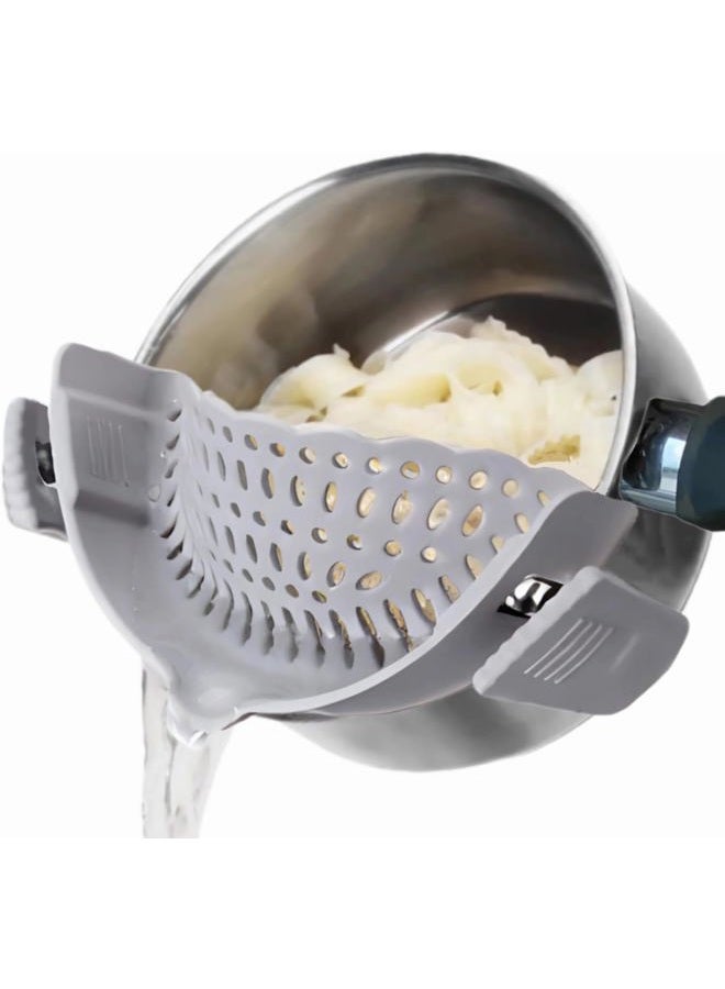 liboyixi Clip On Strainer Silicone for All Pots and Pans, Pasta Strainer Clip on Food Strainer for Meat Vegetables Fruit Silicone Kitchen Colander (Grey) - Image 1