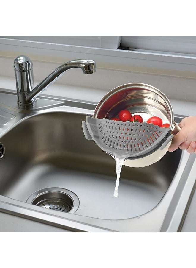 liboyixi Clip On Strainer Silicone for All Pots and Pans, Pasta Strainer Clip on Food Strainer for Meat Vegetables Fruit Silicone Kitchen Colander (Grey) - Image 4