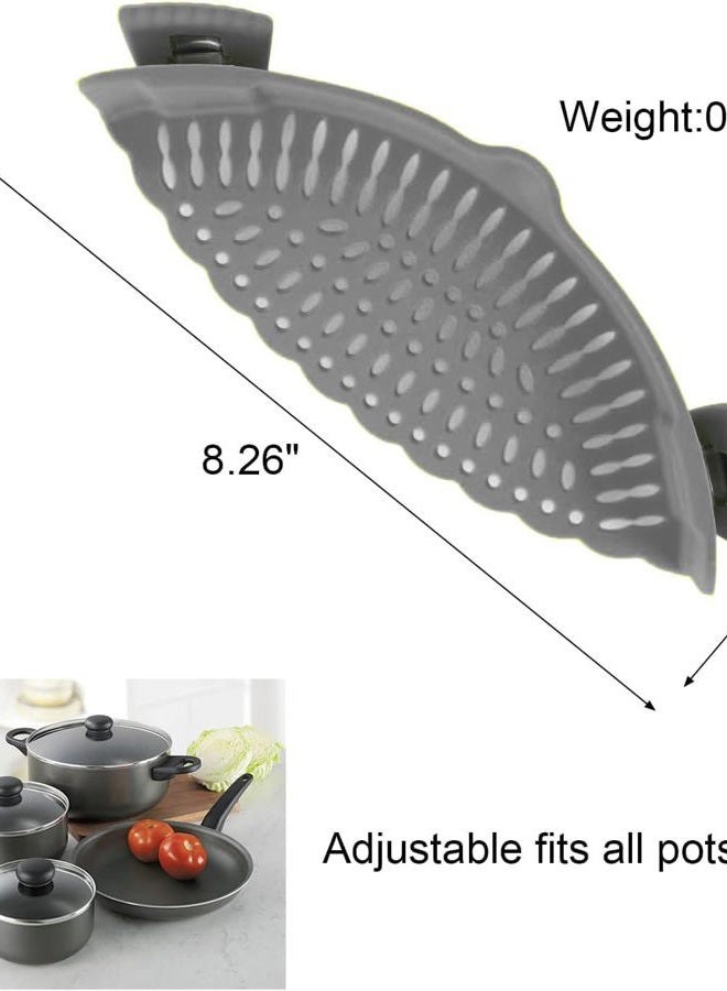 liboyixi Clip On Strainer Silicone for All Pots and Pans, Pasta Strainer Clip on Food Strainer for Meat Vegetables Fruit Silicone Kitchen Colander (Grey) - Image 2