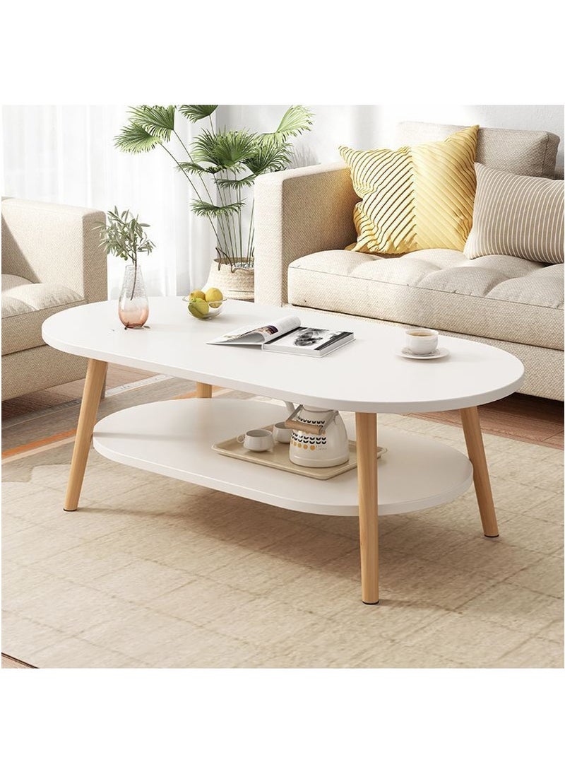 TAPIT Oval Two Layer Coffee Table, Sturdy Wooden End Table, Simple Modern Small Sofa Table for Living Room & Home Office (100x50x42cm, White) - Image 2