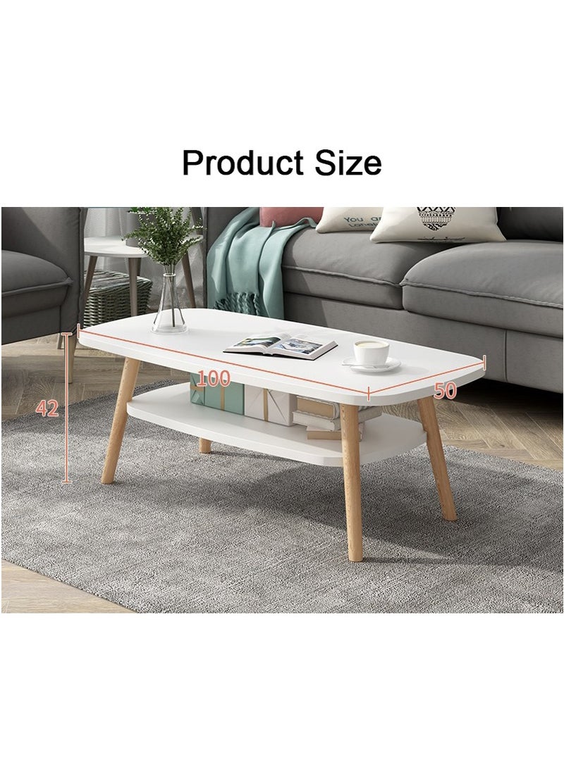 TAPIT Oval Two Layer Coffee Table, Sturdy Wooden End Table, Simple Modern Small Sofa Table for Living Room & Home Office (100x50x42cm, White) - Image 3