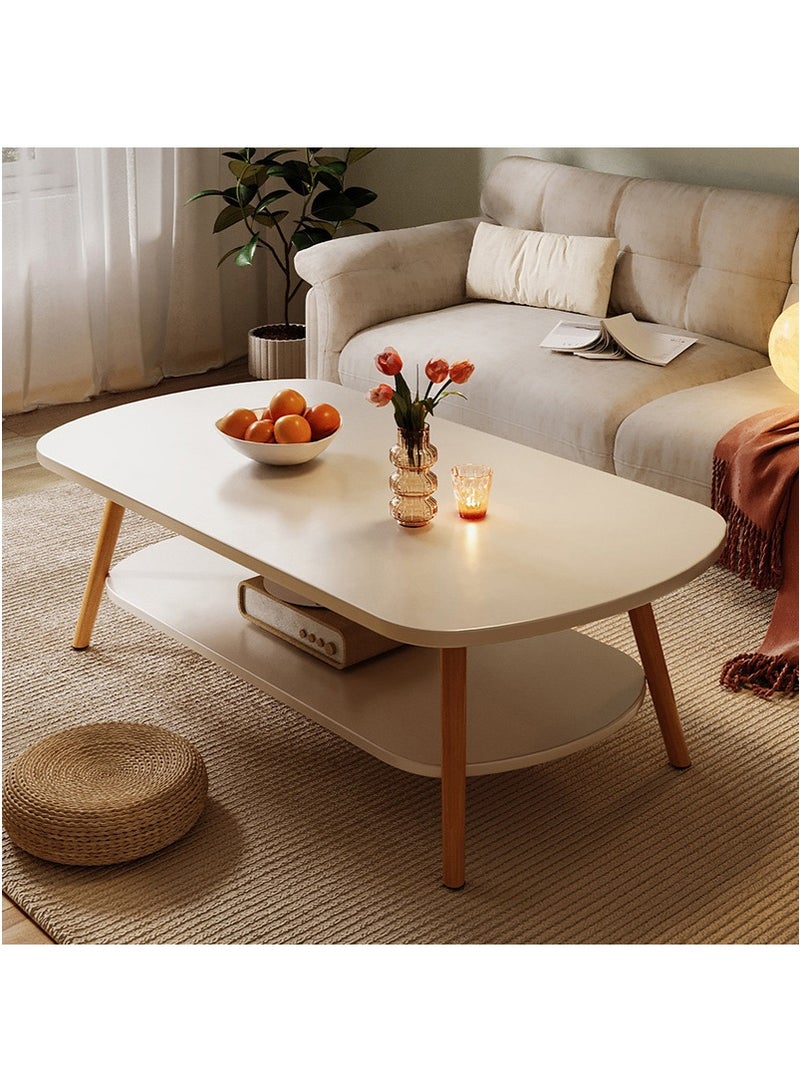 TAPIT Oval Two Layer Coffee Table, Sturdy Wooden End Table, Simple Modern Small Sofa Table for Living Room & Home Office (100x50x42cm, White) - Image 1