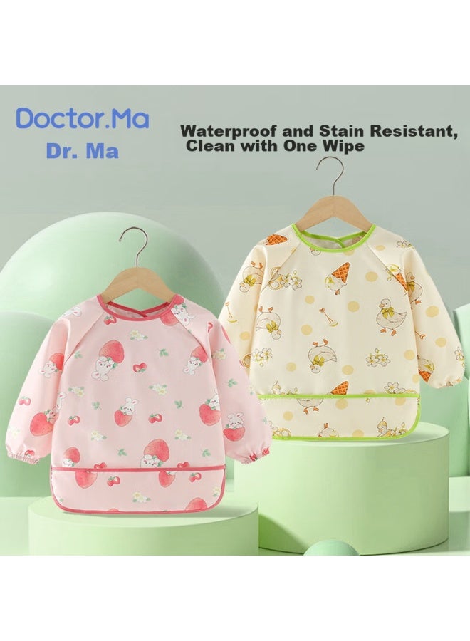 Doctor Ma Dr. Ma Children's Smock Long-sleeve Style, Baby Eating Bib, Drool Bib, Toddler Painting Smock, Kids Waterproof Clothing, Little Yellow Duck - Image 1