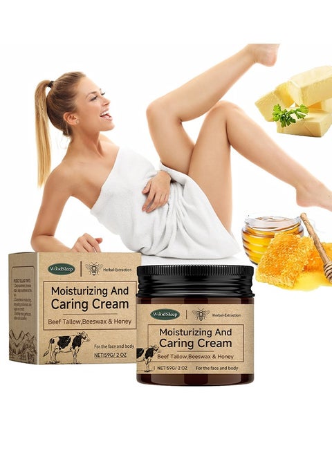 Moisturizing And Caring Cream,Beef Tallow Honey Balm - Beef Tallow for Skin with Beef Tallow,Beeswax and Honey,Moisturizing, Caring and AntiAging ,Grass Fed Beef Tallow Face Cream (59g/2OZ)
