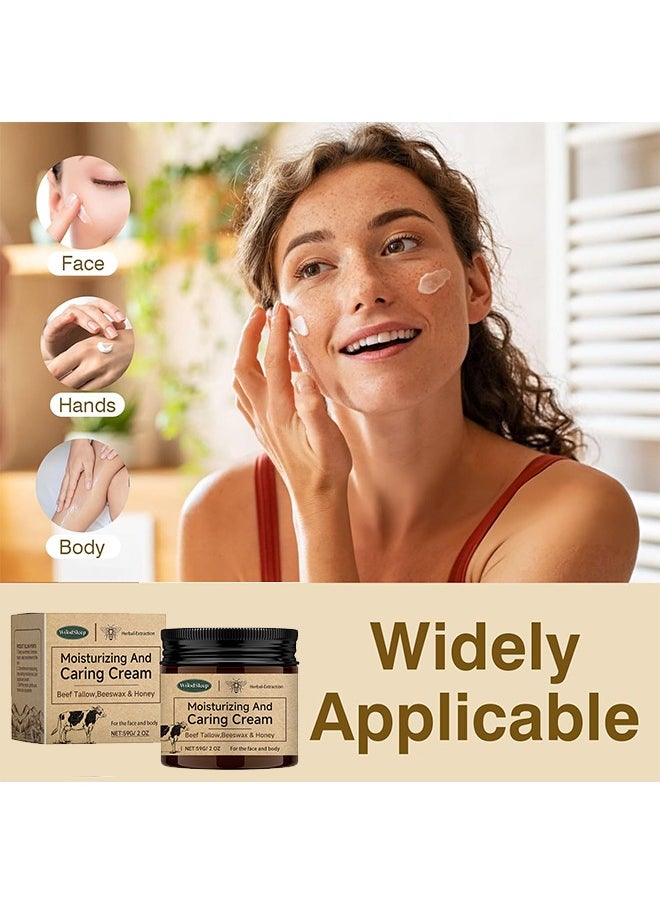 WoodSleep - Moisturizing And Caring Cream,Beef Tallow Honey Balm - Beef Tallow for Skin with Beef Tallow,Beeswax and Honey,Moisturizing, Caring and AntiAging ,Grass Fed Beef Tallow Face Cream (59g/2OZ) - Image 1