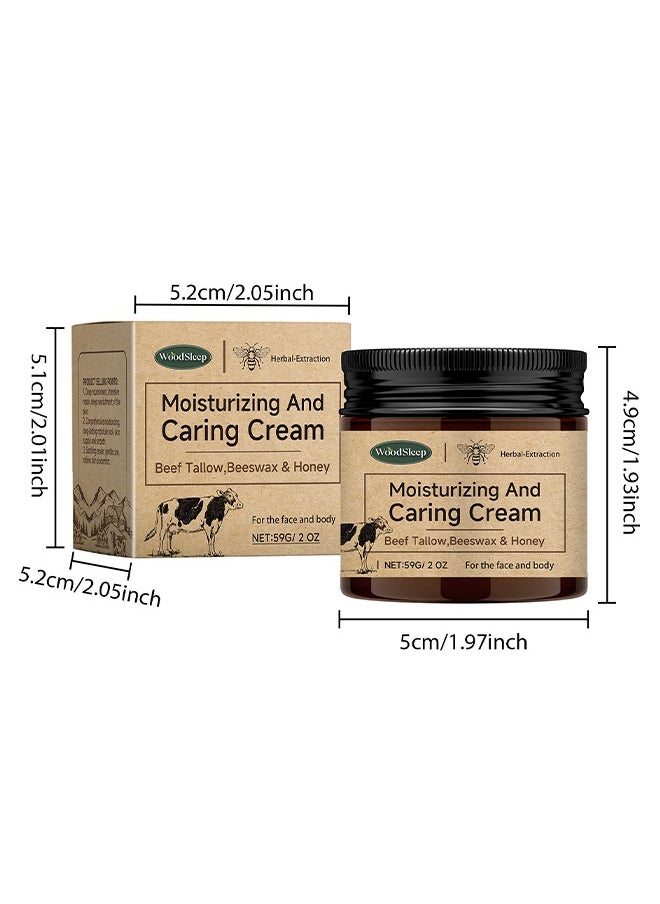 WoodSleep - Moisturizing And Caring Cream,Beef Tallow Honey Balm - Beef Tallow for Skin with Beef Tallow,Beeswax and Honey,Moisturizing, Caring and AntiAging ,Grass Fed Beef Tallow Face Cream (59g/2OZ) - Image 1