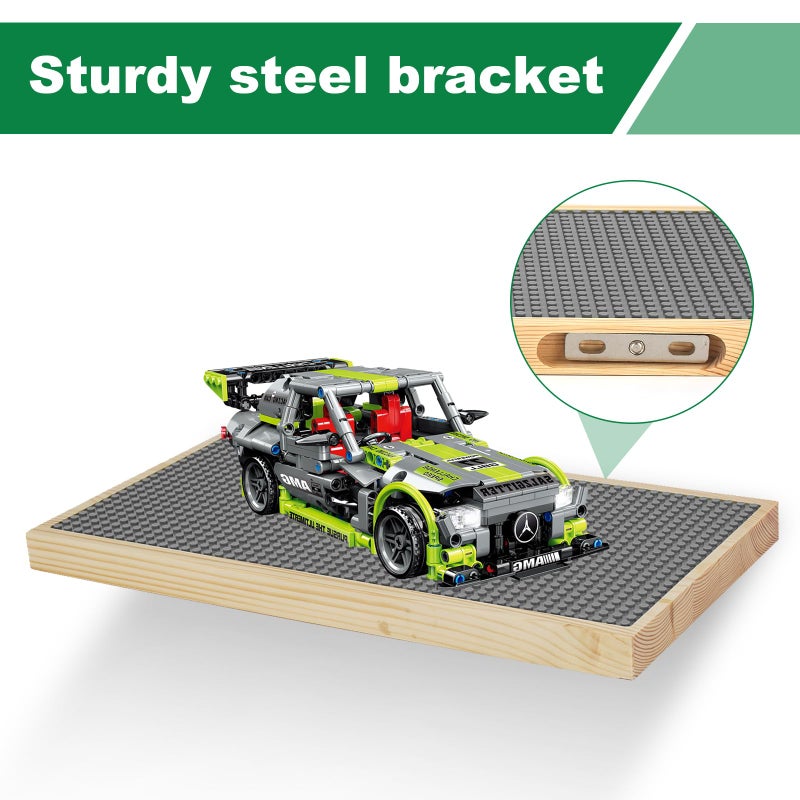 Vivise 2 Pack Display Shelves for Building Bricks (16X8 Inch) Wooden Wall Mount Shelf Display for Wall 48X24 Stud Base Plate Compatible with All Toy Block Brands Grey - Image 5