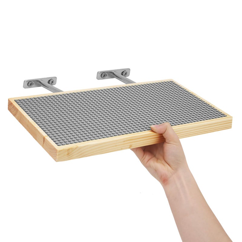 Vivise 2 Pack Display Shelves for Building Bricks (16X8 Inch) Wooden Wall Mount Shelf Display for Wall 48X24 Stud Base Plate Compatible with All Toy Block Brands Grey - Image 1