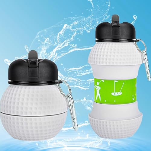 SOLDTRUE Golf Ball Collapsible Water Bottle 600ml. | Foldable Sports Bottle with Green Band & Carabiner | Portable Leak-Proof Travel Hydration for Golf, Gym, Hiking & Kids (White) - Image 5