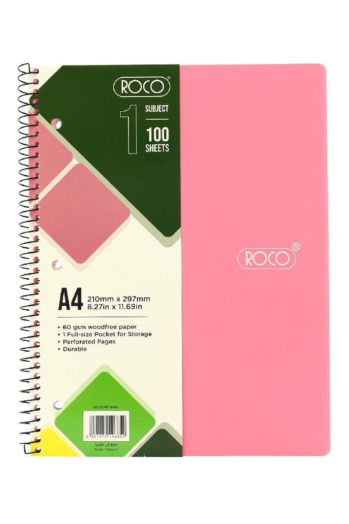 ROCO Neon Notebook A4 | 200 Pages (100 Sheets) | Lined | Pink - Image 1